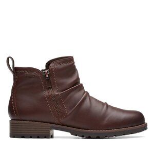 NEW CLARKS Leather Aspra Walk Waterproof Zip Booties british tan for women 367tn